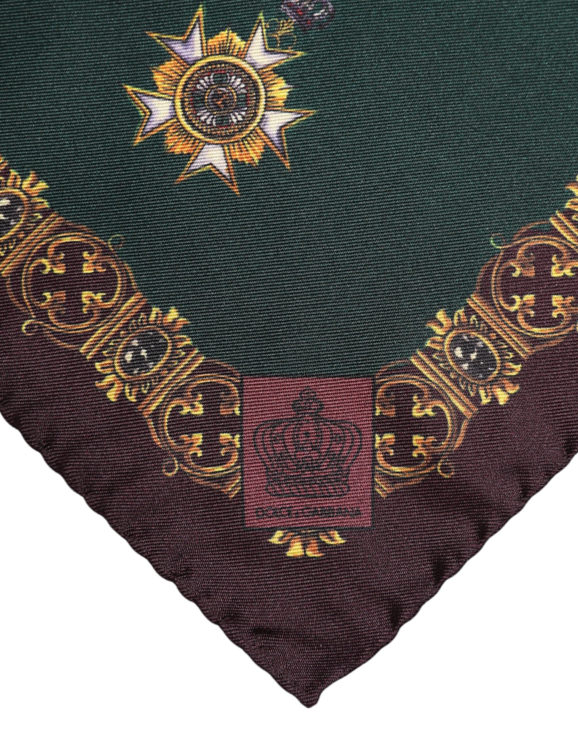 Dolce & Gabbana Green Medals Silk Square Foulard Scarf